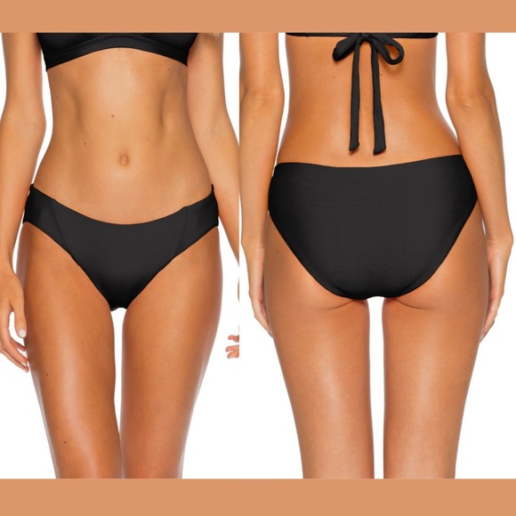 NWT $54‎ Becca Fine Line Ribbed Bikini Bottoms in Black [ SZ Medium ] - Picture 1 of 9